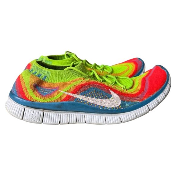 RARE Nike Free Flyknit+ Electric Green Rainbow Volt Sz 9.5‎ Mens Shoe 615805-316 - Picture 1 of 6